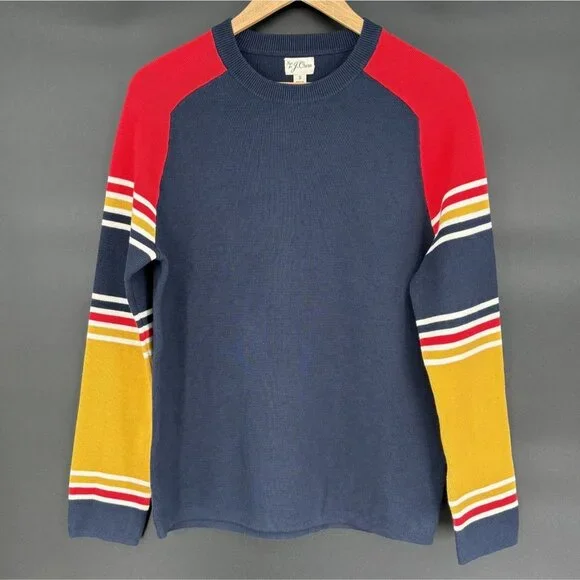 NWT J.Crew Men's Milano-Stitch Striped Sleeve Ski Sweater S Navy Red Yellow - Picture 1 of 10